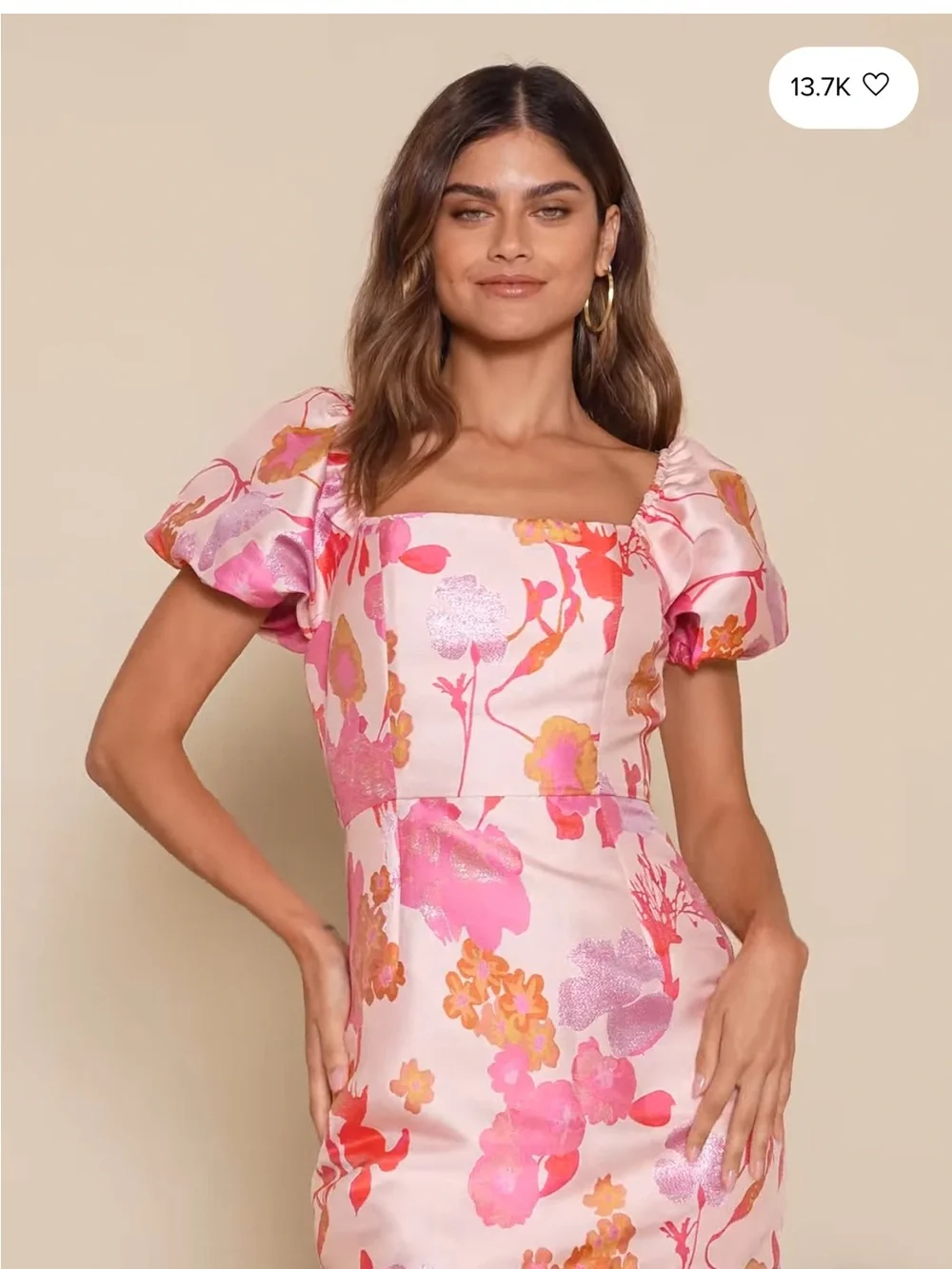 NWT Lulu's Pink & Coral Floral Puff-Sleeve Mini Dress - Picture 9 of 11
